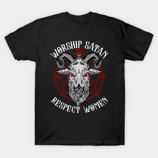 Worship Satan Respect Women - Satanic Goat Head Baphomet T-Shirt